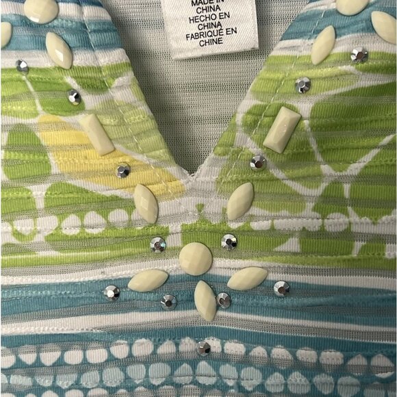 Alfred Dunner Woman  Top Sz 1X Lined Pullover Embellish Collar Blue Green Shirt - Picture 7 of 11